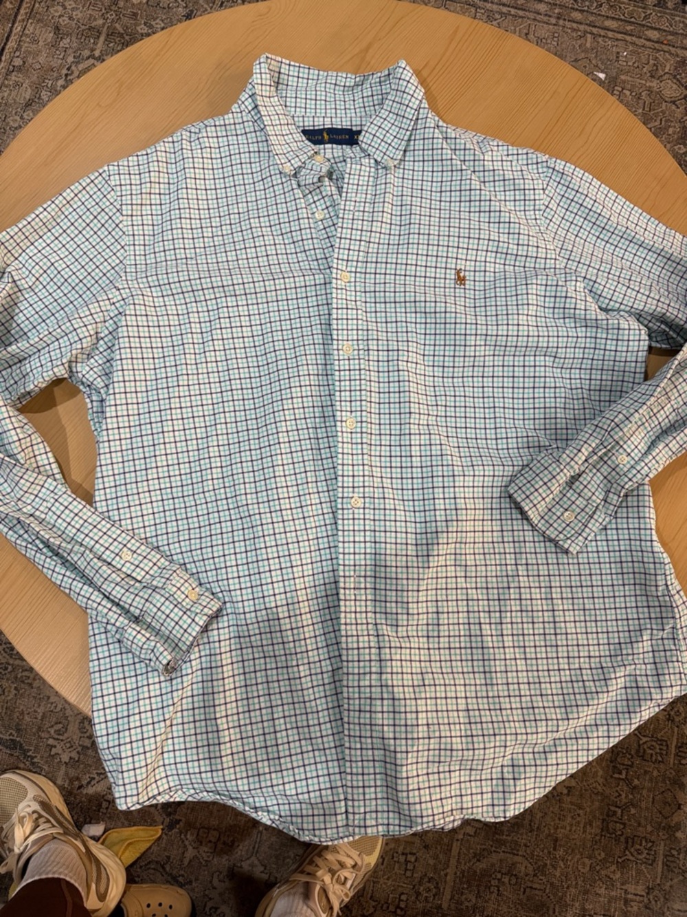 Polo by Ralph Lauren Light Blue and White Multi-Check Button-Down Shirt